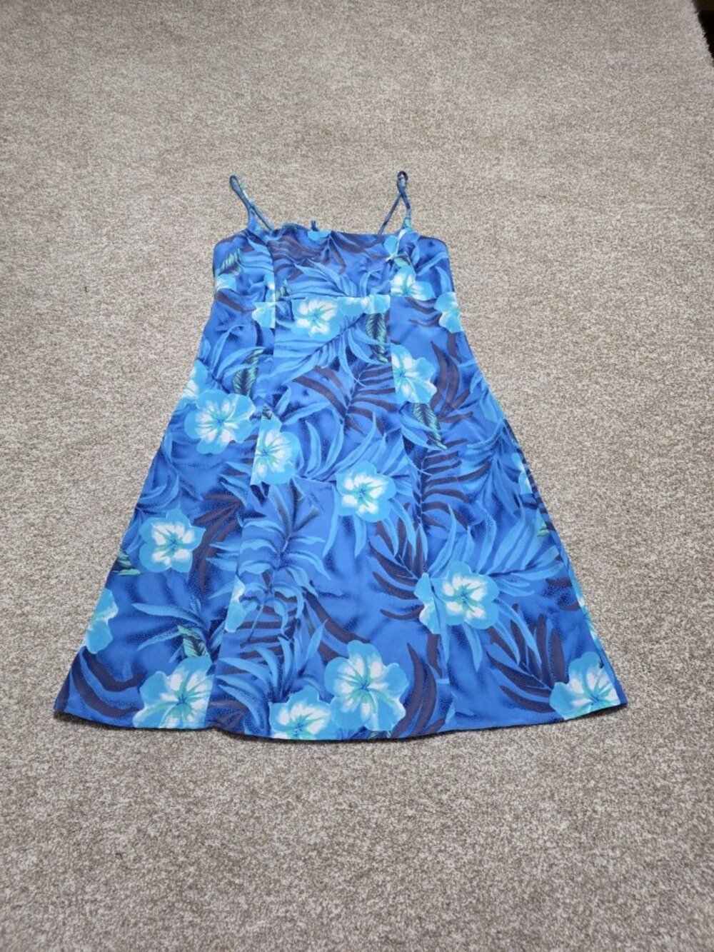 Vintage Giorgio Fiorlini Blue Hawaiian Floral Slip Dress Size 9/10 USA Made